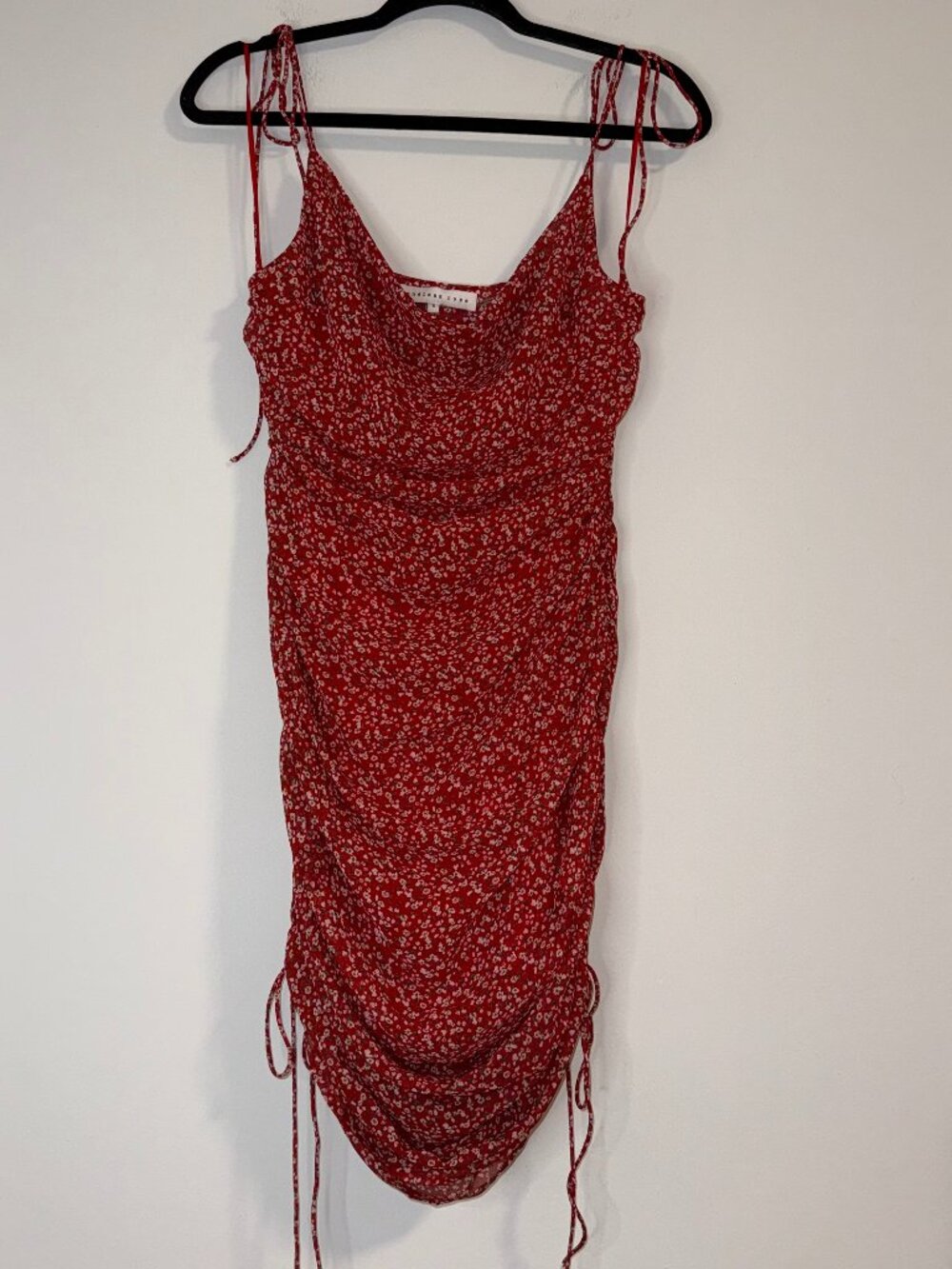 Endless Rose Red Floral Berry Cowl Neck Strappy Ruched Bodycon Mini Dress Sz S